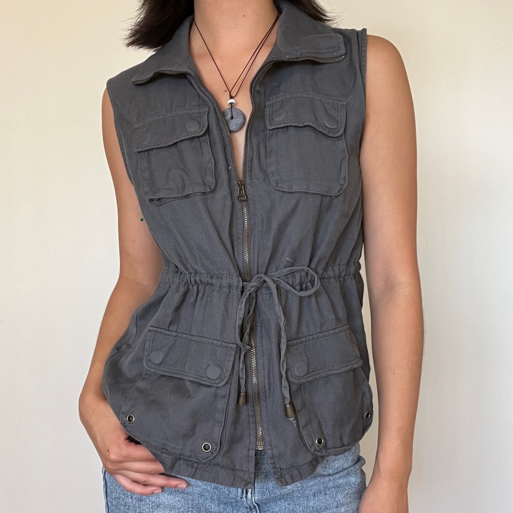 Dark Gray Zippered Sleeveless Top